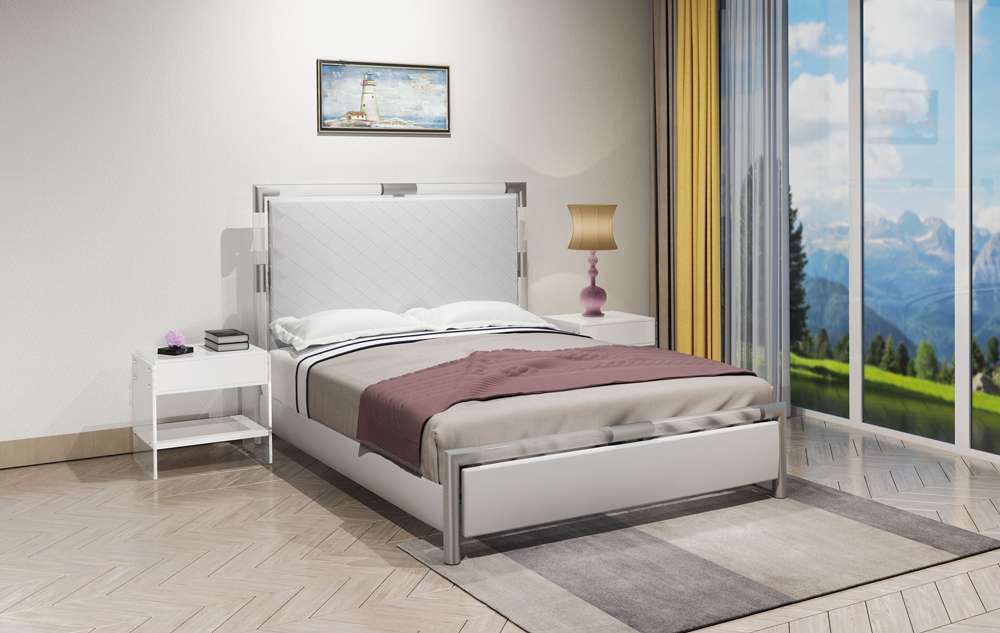 Chintaly - Barcelona Diamond Stitched Upholstered Queen Bed w/ Solid Acrylic and Brushed Nickel Frame - BARCELONA-BED-QN veiw 6
