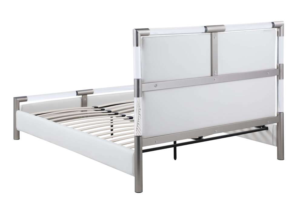 Chintaly - Barcelona Diamond Stitched Upholstered Queen Bed w/ Solid Acrylic and Brushed Nickel Frame - BARCELONA-BED-QN veiw 8