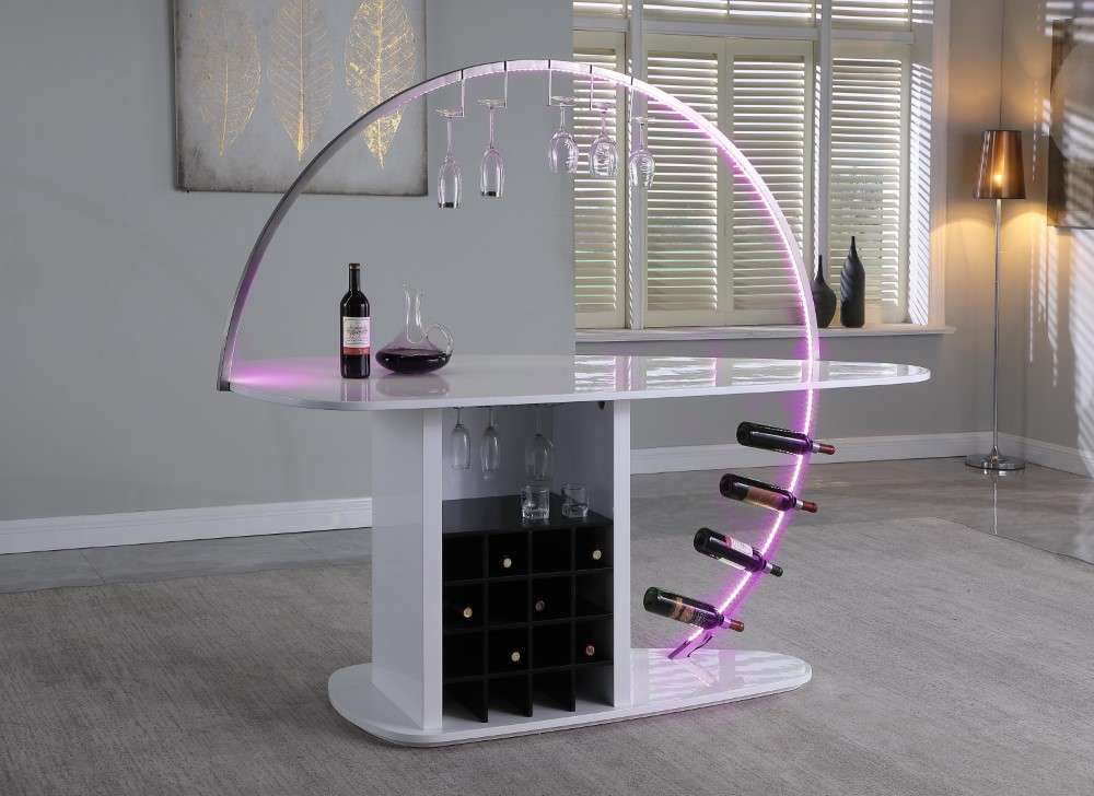Chintaly - Bowery Contemporary Bar w/ Customizable LED Lights & Bottle Racks - BOWERY-BAR-WHT veiw 4