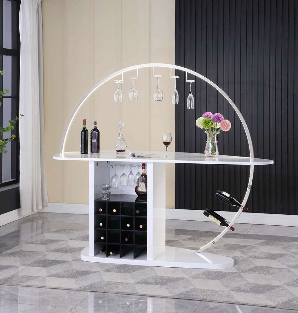 Chintaly - Bowery Contemporary Bar w/ Customizable LED Lights & Bottle Racks - BOWERY-BAR-WHT veiw 8