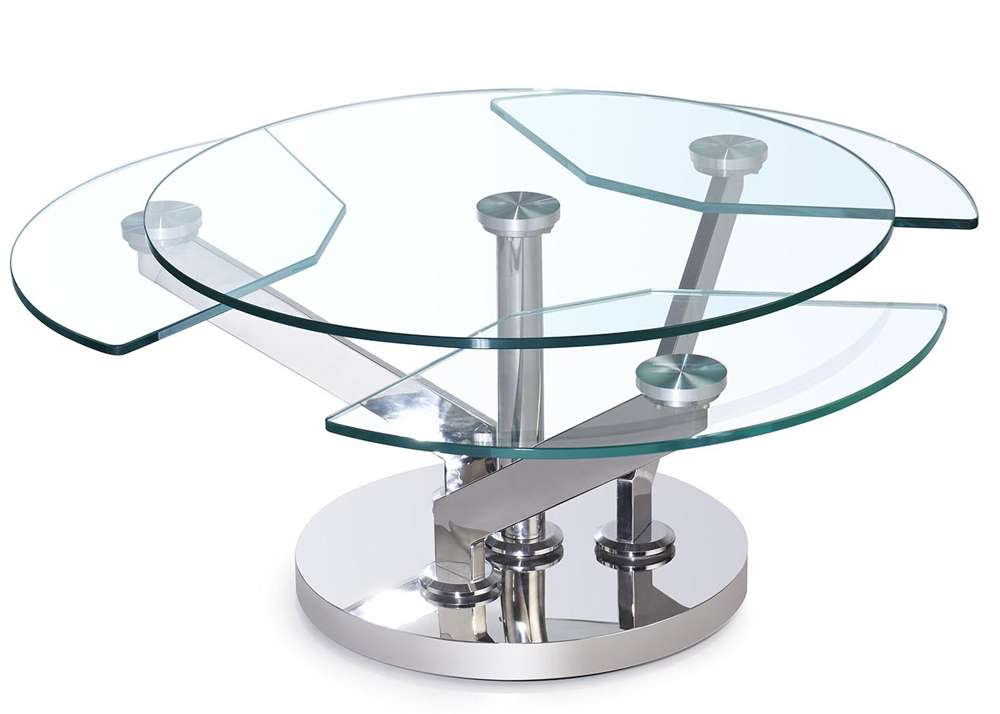 Chintaly - Contemporary Cocktail Table w/ Glass Top & Motion Shelves - 8081-CT veiw 2