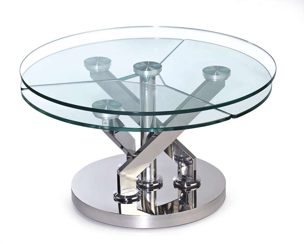 Chintaly - Contemporary Cocktail Table w/ Glass Top & Motion Shelves - 8081-CT veiw 3