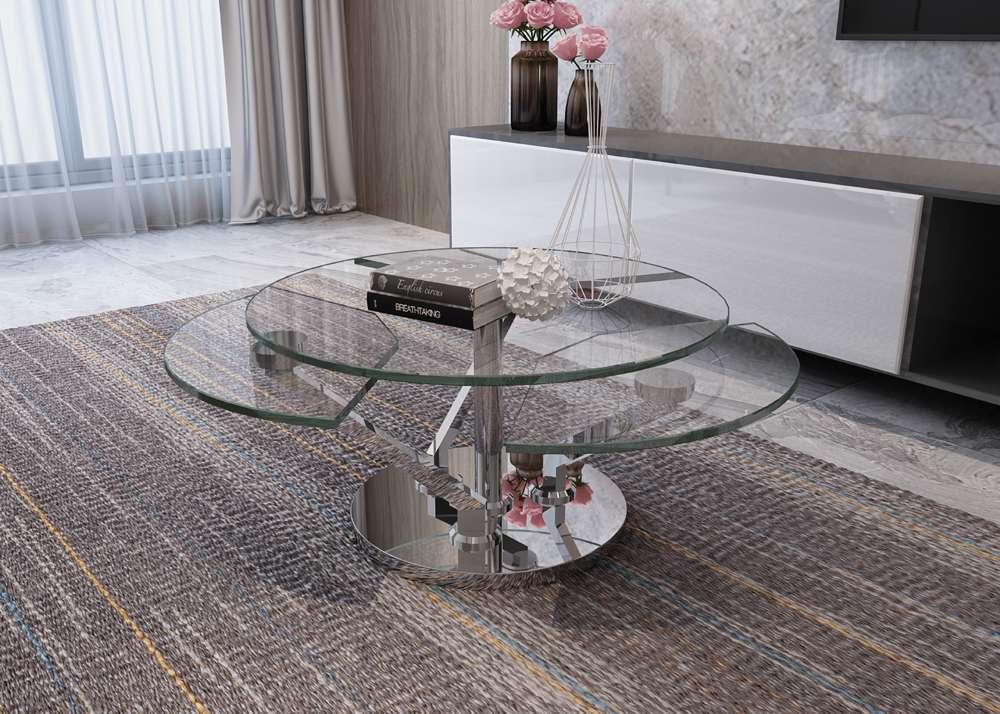 Chintaly - Contemporary Cocktail Table w/ Glass Top & Motion Shelves - 8081-CT veiw 5