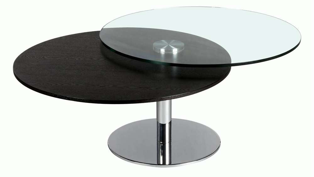 Chintaly - Contemporary Dual Round Top Motion Cocktail Table w/ Glass & Solid Wood Top - 8176-CT veiw 1