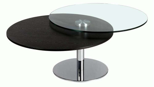Chintaly - Contemporary Dual Round Top Motion Cocktail Table w/ Glass & Solid Wood Top - 8176-CT veiw 1