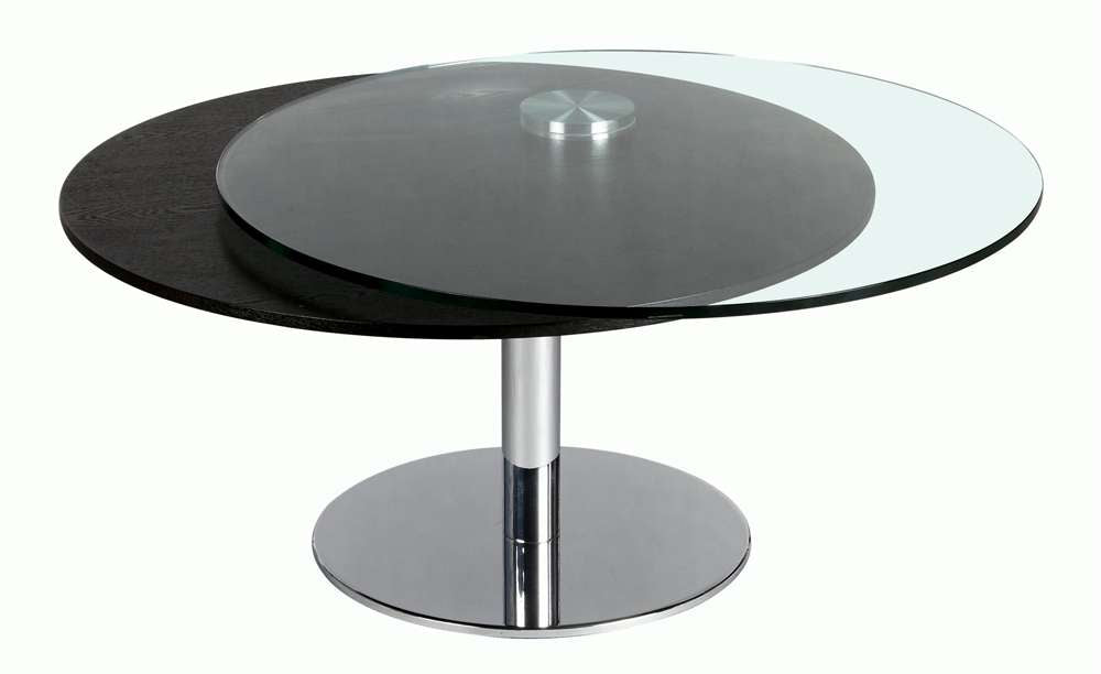 Chintaly - Contemporary Dual Round Top Motion Cocktail Table w/ Glass & Solid Wood Top - 8176-CT veiw 2