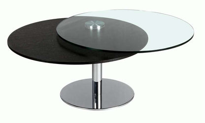 Chintaly - Contemporary Dual Round Top Motion Cocktail Table w/ Glass & Solid Wood Top - 8176-CT veiw 3
