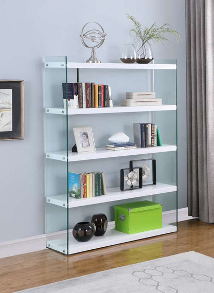Chintaly - Contemporary Gloss White & Glass Book Case - 74101-BKS veiw 1