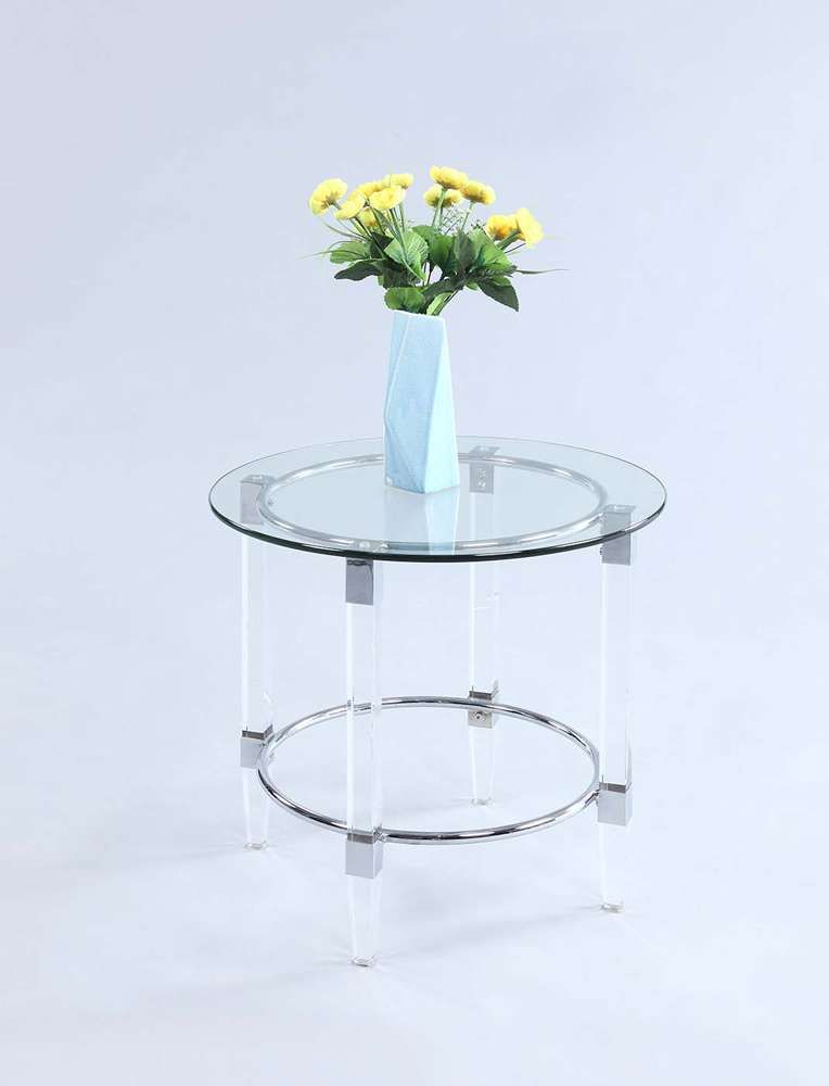 Chintaly - Contemporary Round Glass Top Lamp Table Solid Acrylic Legs & Steel Frame - 4038-LT veiw 1