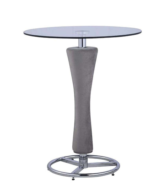 Chintaly - Daniella Contemporary Round Glass Pub Table w/ Upholstered Pedestal - DANIELLA-PUB veiw 2