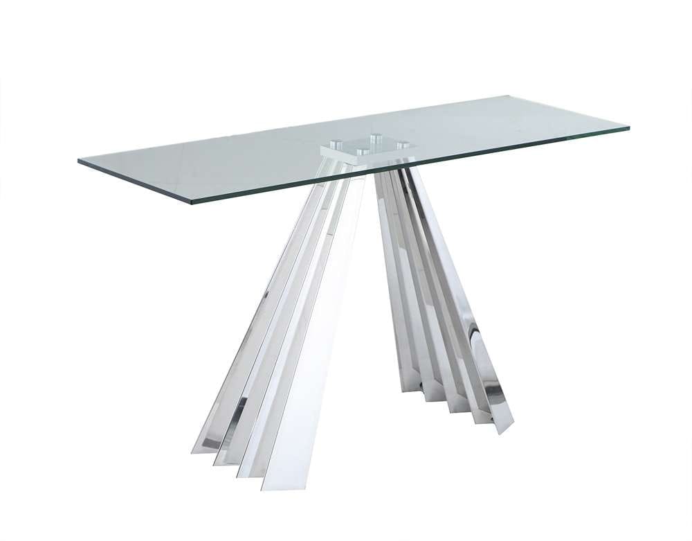 Chintaly - Dominique Contemporary 18in x 55in Glass Sofa Table w/ Flare Pyramid Base - DOMINIQUE-ST veiw 1