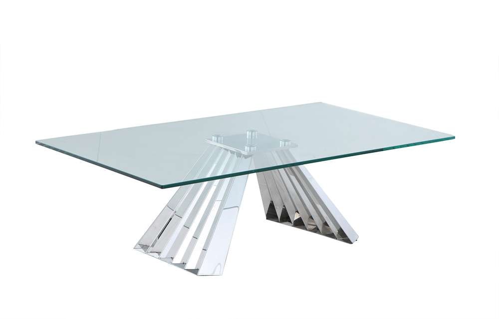 Chintaly - Dominique Contemporary 28inx 51in Glass Cocktail Table w/ Flare Pyramid Base - DOMINIQUE-CT veiw 1