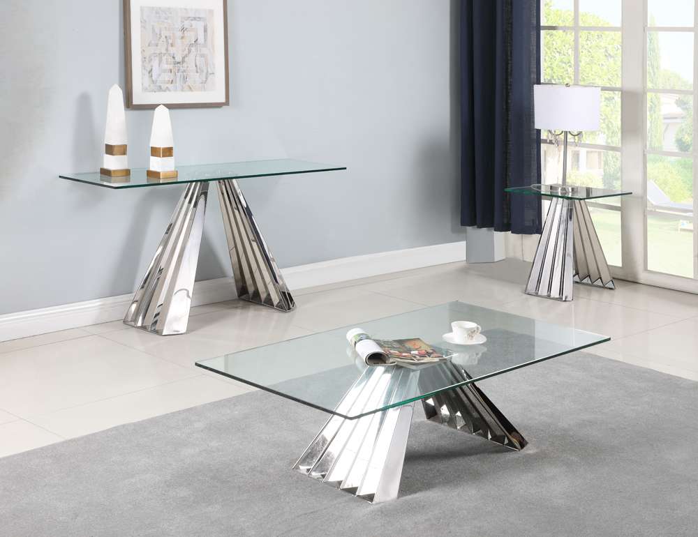 Chintaly - Dominique Contemporary 28inx 51in Glass Cocktail Table w/ Flare Pyramid Base - DOMINIQUE-CT veiw 4