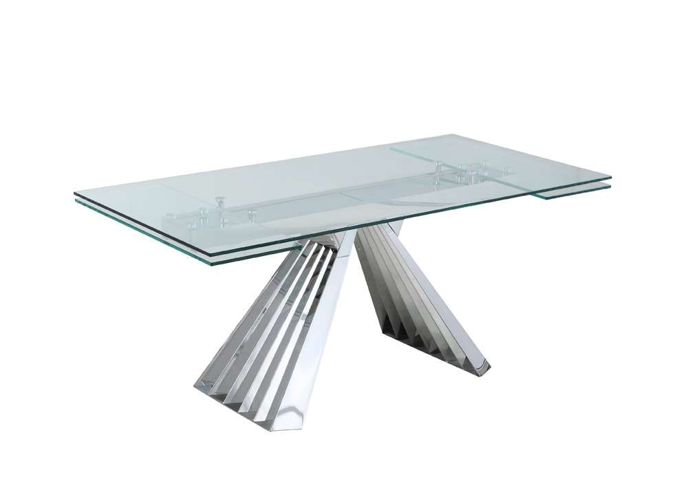 Chintaly - Dominique Contemporary 39inx 79in Glass Cocktail Table w/ Flare Pyramid Base - DOMINIQUE-DT veiw 1