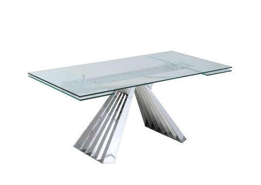 Chintaly - Dominique Contemporary 39inx 79in Glass Cocktail Table w/ Flare Pyramid Base - DOMINIQUE-DT veiw 1