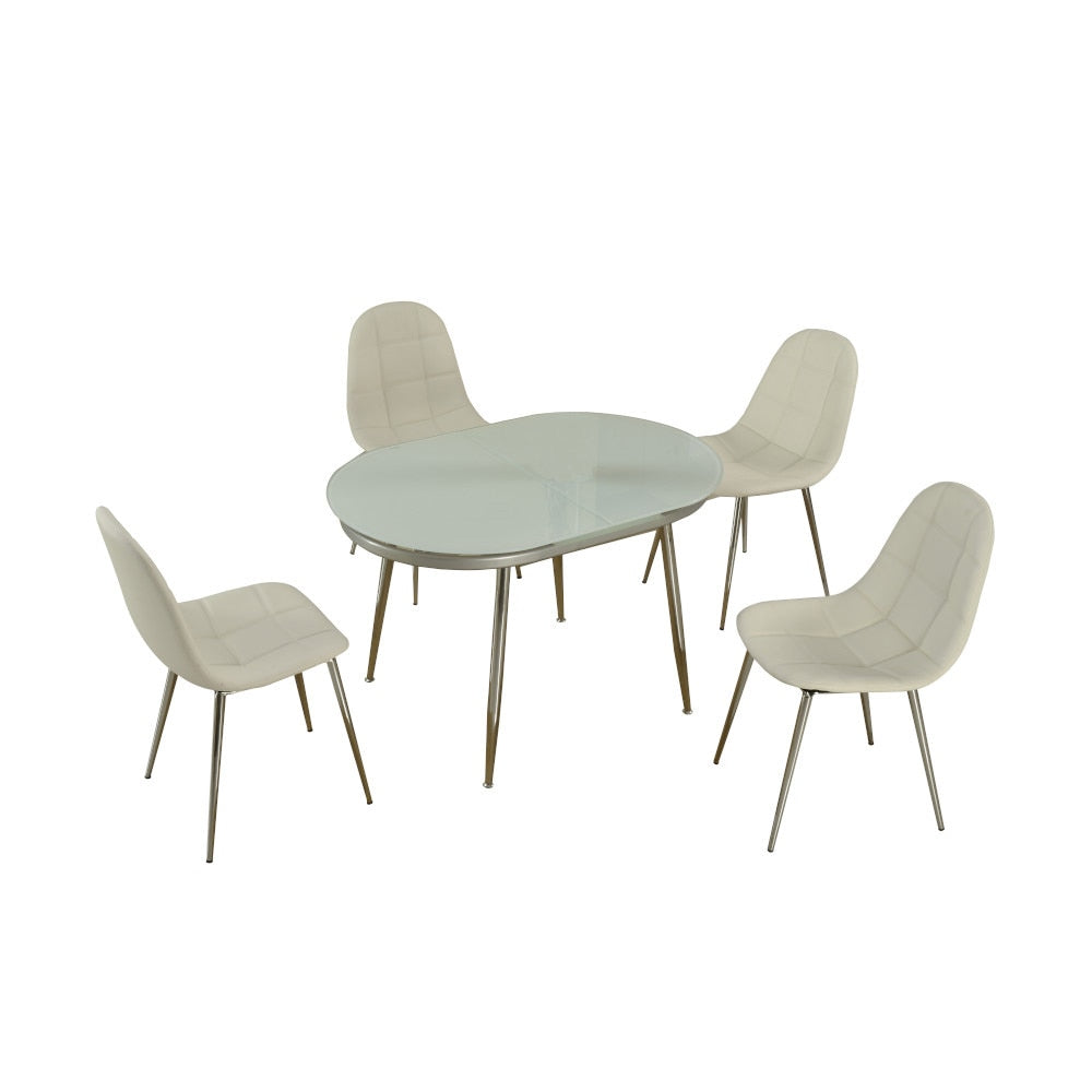 Chintaly - DONNA - Contemporary Dining Set w/ White Glass Top & Upholstered Chairs - DONNA-5PC veiw 1
