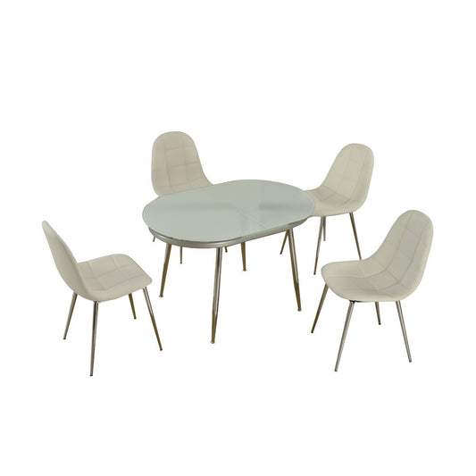 Chintaly - DONNA - Contemporary Dining Set w/ White Glass Top & Upholstered Chairs - DONNA-5PC veiw 1
