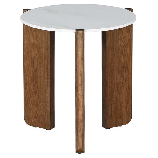 Chintaly - Elissa - Marbleized Sintered Stone Top Lamp Table w/ Wooden Base - ELISSA-LT veiw 1