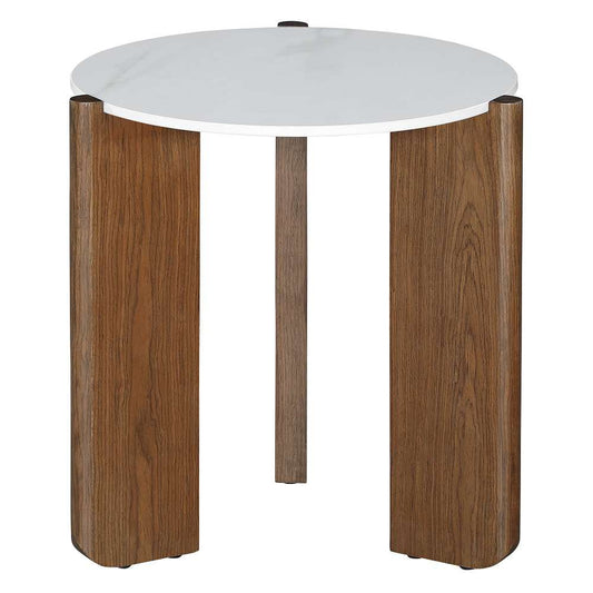 Chintaly - Elissa - Marbleized Sintered Stone Top Lamp Table w/ Wooden Base - ELISSA-LT veiw 2