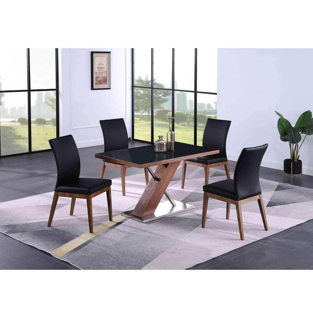 Chintaly - Emma - Modern Dining Set w/ Wooden & Black Glass Table & 4 Chairs - EMMA-5PC veiw 2
