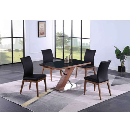 Chintaly - Emma - Modern Dining Set w/ Wooden & Black Glass Table & 4 Chairs - EMMA-5PC veiw 2