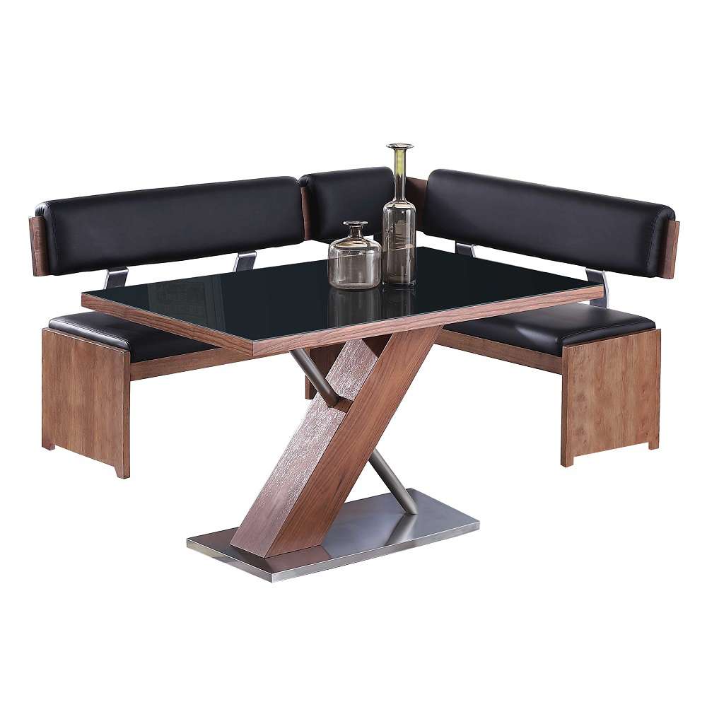 Chintaly - Emma - Modern Set w/ Wooden & Black Glass Table & Nook - EMMA-2PC veiw 1