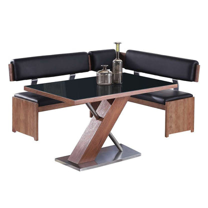 Chintaly - Emma - Modern Set w/ Wooden & Black Glass Table & Nook - EMMA-2PC veiw 1