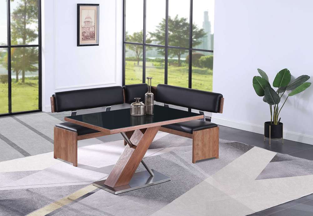Chintaly - Emma - Modern Set w/ Wooden & Black Glass Table & Nook - EMMA-2PC veiw 2
