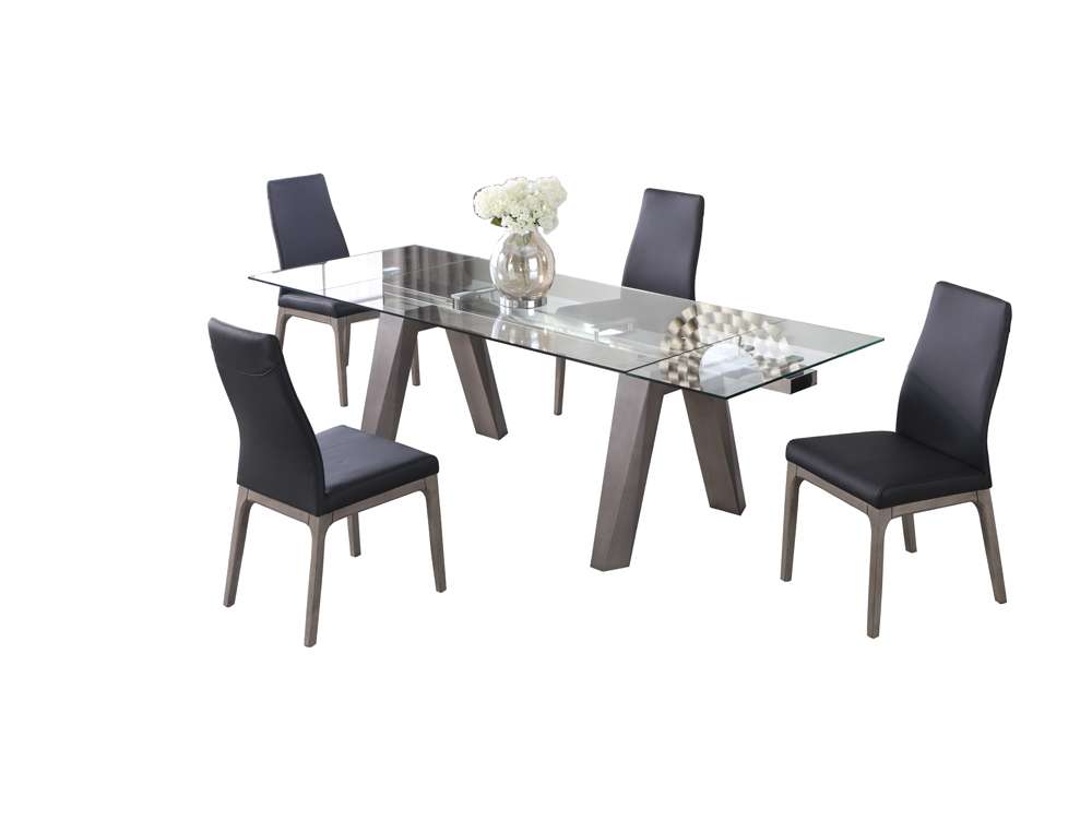 Chintaly - Esther Modern Dining Set w/ Extendable Glass Table & 2-Tone Chairs - ESTHER-ROSARIO-GRY-5PC-BLK veiw 1