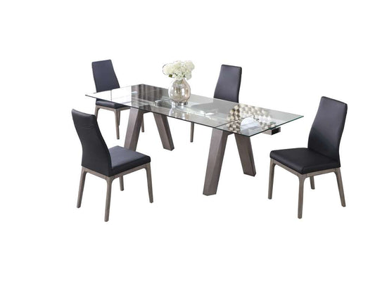 Chintaly - Esther Modern Dining Set w/ Extendable Glass Table & 2-Tone Chairs - ESTHER-ROSARIO-GRY-5PC-BLK veiw 1