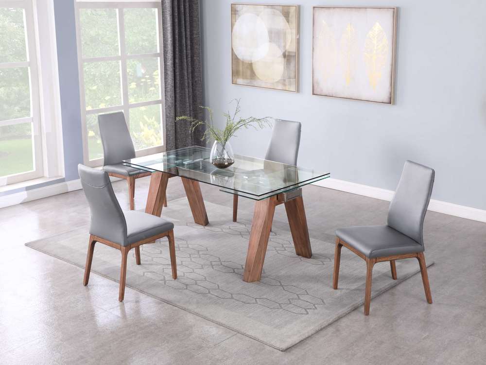 Chintaly - Esther Modern Dining Set w/ Extendable Glass Table & 2-Tone Chairs - ESTHER-ROSARIO-WAL-5PC-GRY veiw 1