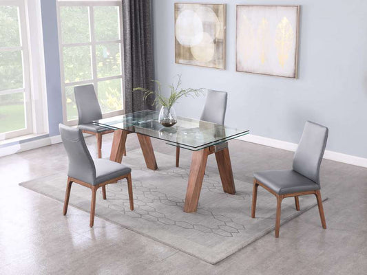 Chintaly - Esther Modern Dining Set w/ Extendable Glass Table & 2-Tone Chairs - ESTHER-ROSARIO-WAL-5PC-GRY veiw 1