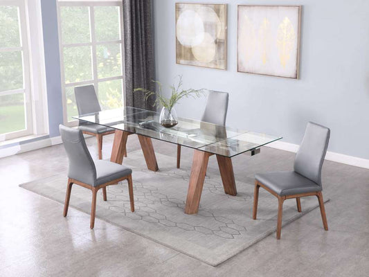 Chintaly - Esther Modern Dining Set w/ Extendable Glass Table & 2-Tone Chairs - ESTHER-ROSARIO-WAL-5PC-GRY veiw 2