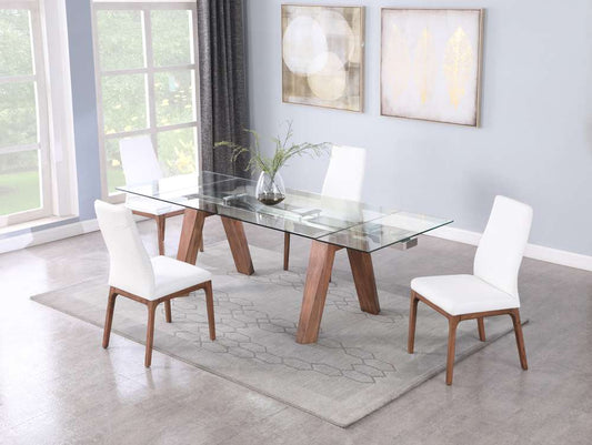 Chintaly - Esther Modern Dining Set w/ Extendable Glass Table & 2-Tone Chairs - ESTHER-ROSARIO-WAL-5PC-WHT veiw 1