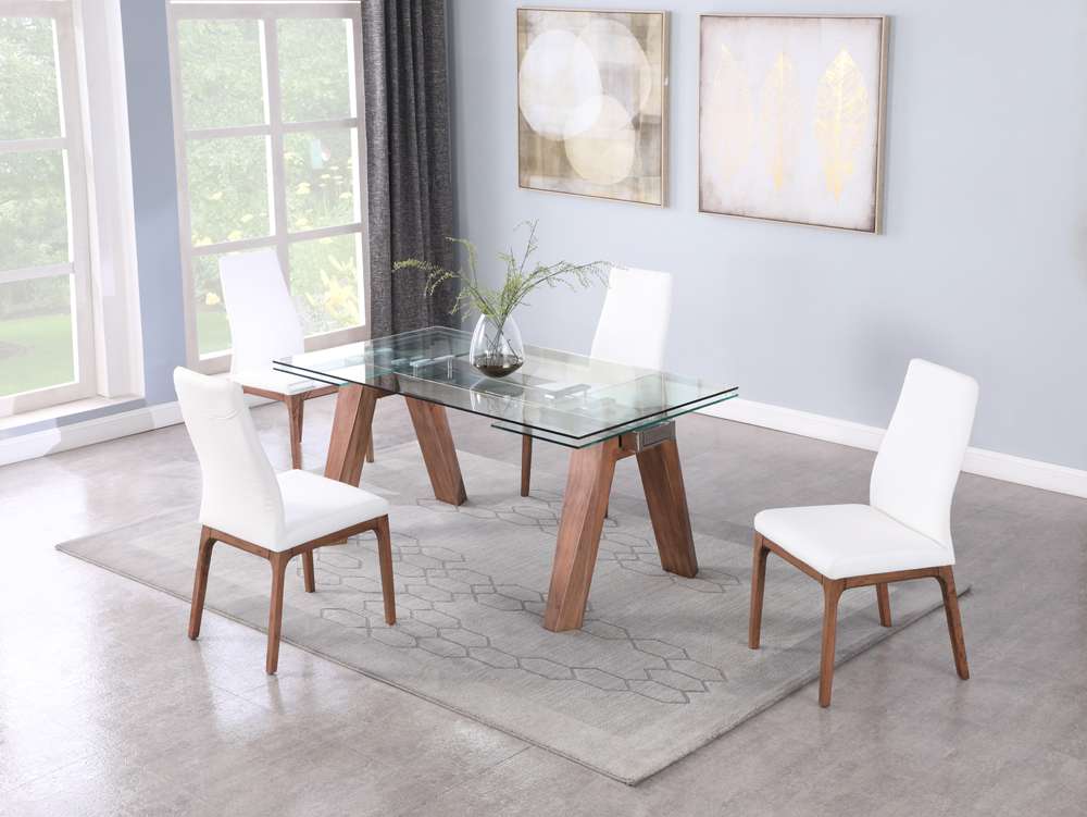 Chintaly - Esther Modern Dining Set w/ Extendable Glass Table & 2-Tone Chairs - ESTHER-ROSARIO-WAL-5PC-WHT veiw 2