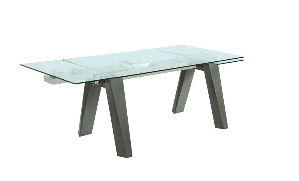 Chintaly - Esther Modern Dining Table w/ Extendable Glass Top & Solid Wood Legs - ESTHER-DT-GRY veiw 3