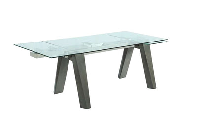 Chintaly - Esther Modern Dining Table w/ Extendable Glass Top & Solid Wood Legs - ESTHER-DT-GRY veiw 3
