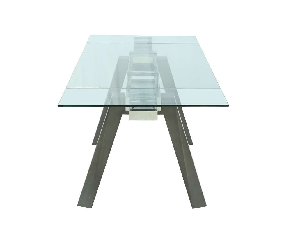 Chintaly - Esther Modern Dining Table w/ Extendable Glass Top & Solid Wood Legs - ESTHER-DT-GRY veiw 6