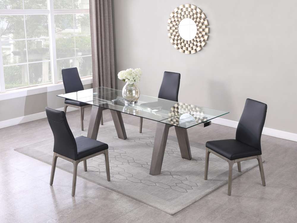 Chintaly - Esther Modern Dining Table w/ Extendable Glass Top & Solid Wood Legs - ESTHER-DT-GRY veiw 10