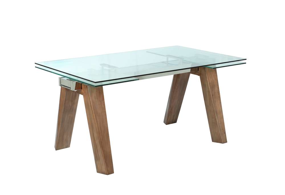 Chintaly - Esther Modern Dining Table w/ Extendable Glass Top & Solid Wood Legs - ESTHER-DT-WAL veiw 1