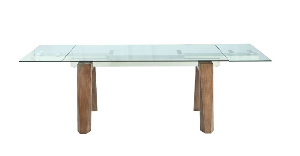 Chintaly - Esther Modern Dining Table w/ Extendable Glass Top & Solid Wood Legs - ESTHER-DT-WAL veiw 2