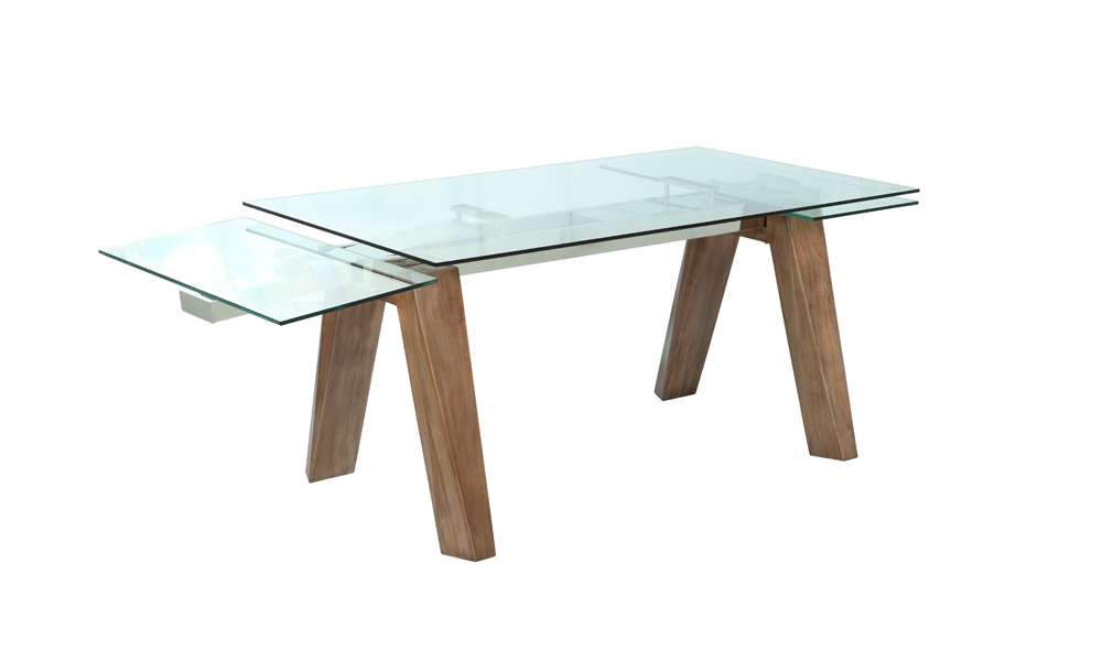 Chintaly - Esther Modern Dining Table w/ Extendable Glass Top & Solid Wood Legs - ESTHER-DT-WAL veiw 3