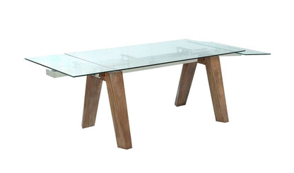 Chintaly - Esther Modern Dining Table w/ Extendable Glass Top & Solid Wood Legs - ESTHER-DT-WAL veiw 5