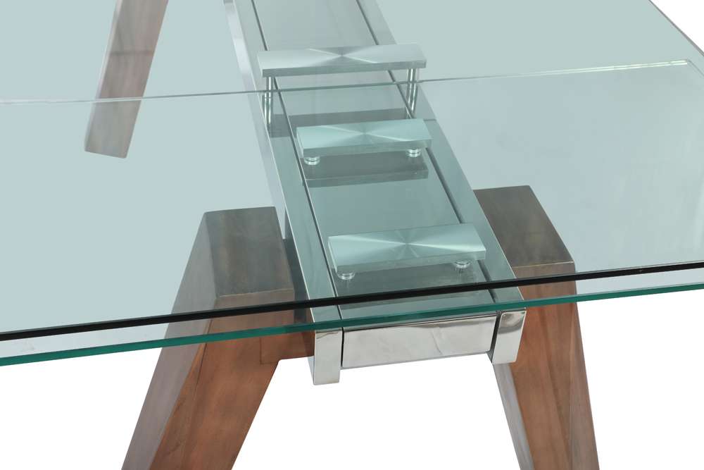 Chintaly - Esther Modern Dining Table w/ Extendable Glass Top & Solid Wood Legs - ESTHER-DT-WAL veiw 8
