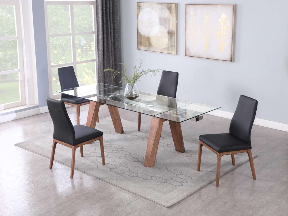 Chintaly - Esther Modern Dining Table w/ Extendable Glass Top & Solid Wood Legs - ESTHER-DT-WAL veiw 9
