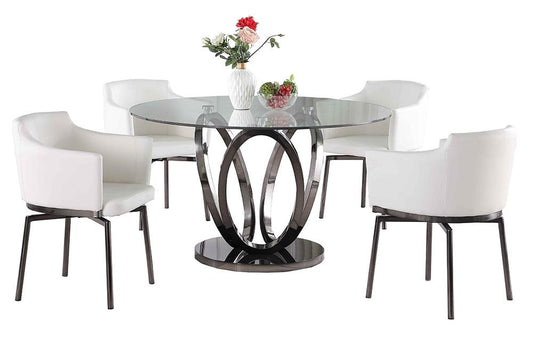 Chintaly - EVELYN-BKC - Contemporary Dining Set w/ Glass Top Table & Memory Swivel Chairs - EVELYN-DUSTY-5PC-BKC-WHT veiw 1