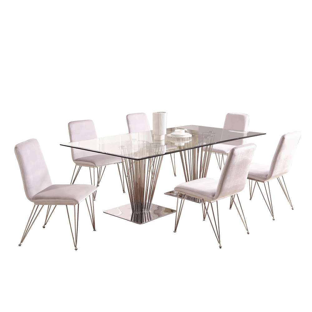 Chintaly - Fernanda - Contemporary Dining Set w/ Rectangular Glass Table & 6 Gray Side Chairs - FERNANDA-7PC-RCT veiw 1