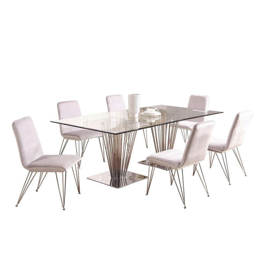 Chintaly - Fernanda - Contemporary Dining Set w/ Rectangular Glass Table & 6 Gray Side Chairs - FERNANDA-7PC-RCT veiw 1