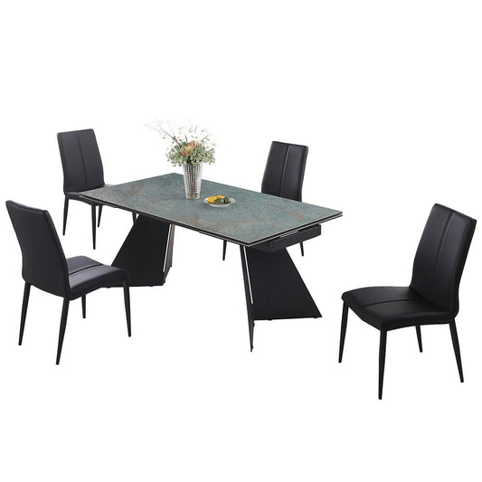 Chintaly - HELEN - Contemporary Dining Set w/ Extendable Table & Steel Legged Chairs - HELEN-ALEXANDRA-5PC-BLK-BLK veiw 1