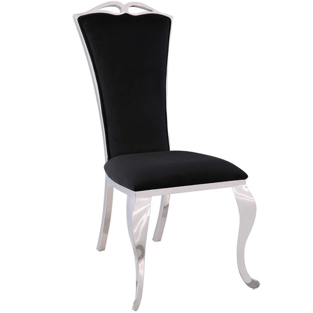 Chintaly - Jamie Tall Back Side Chair in Shiny Stainless Steel and Black Fabric (Set of 2) - JAMIE-SC-BLK veiw 1